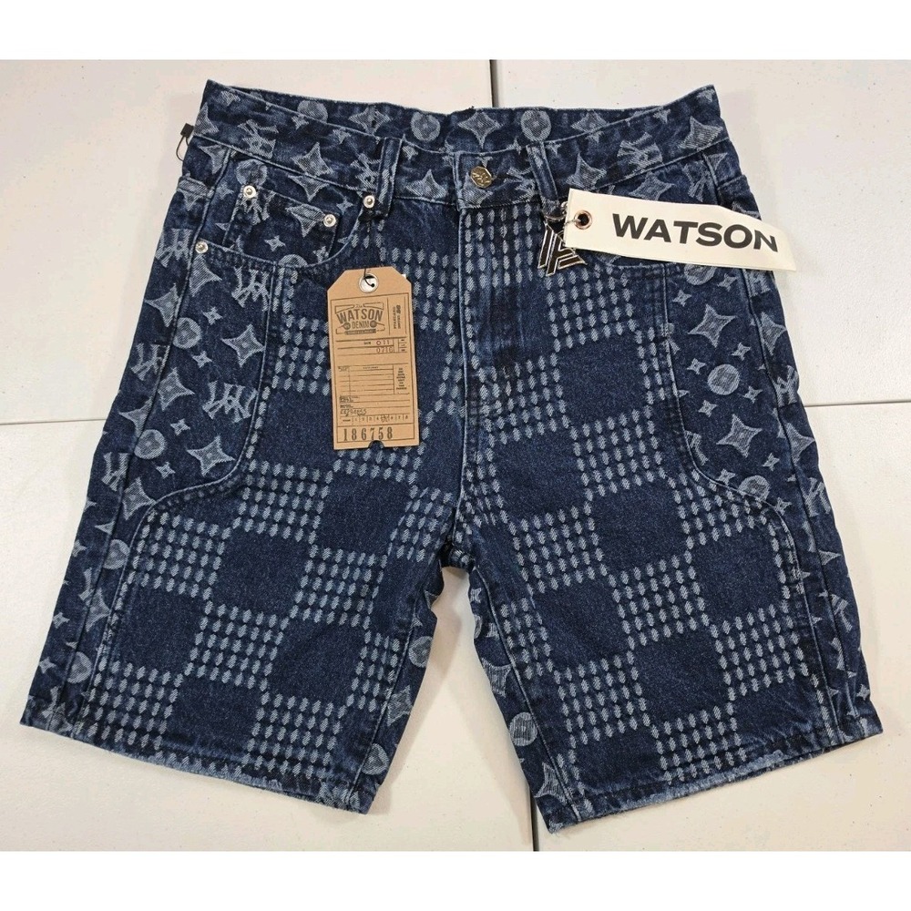 Watson Denim Men's Stars Patchwork Blue Shorts Size 30 Embroidered Designer